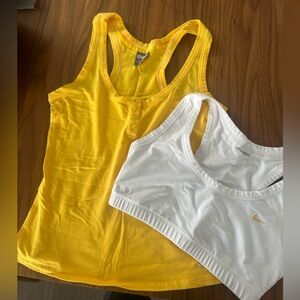 Nike Women's Yellow Tank and White Sports Bra, Size M